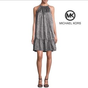 NWT Michael Kors Silver Foil Animal print halter dress